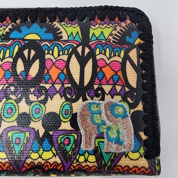 Sakroots Wallet Peace Pattern Coated Canvas Full Zip Around Divided Many Slots - Picture 5 of 8